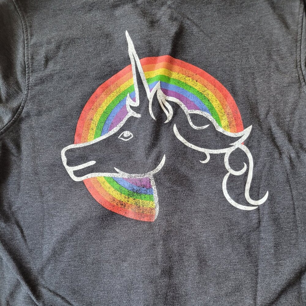 Pride Love Wins Full-Zip Gray Hoodie Rainbow Unicorn LGBTQ XL Extra Large